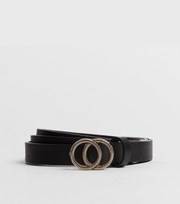 New Look Black Leather-Look Textured Double Circle Belt